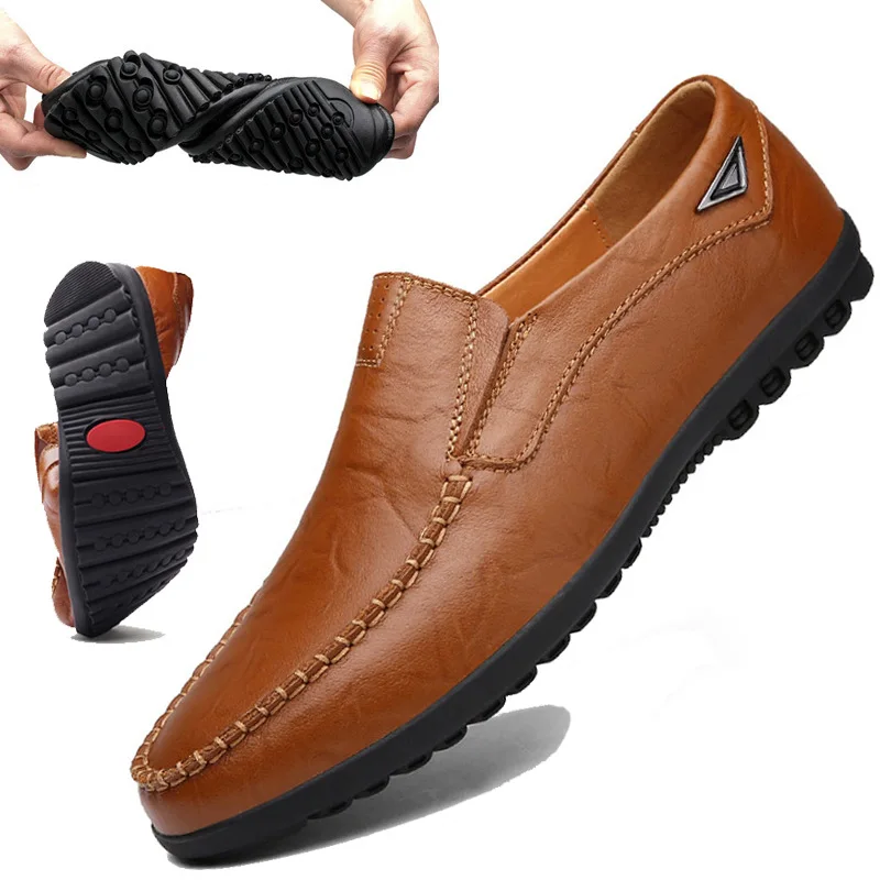 

Plus Size  Breathable Slip on Shoes Leather Men Casual Shoes Luxury Brand Moccasins Men's Loafers