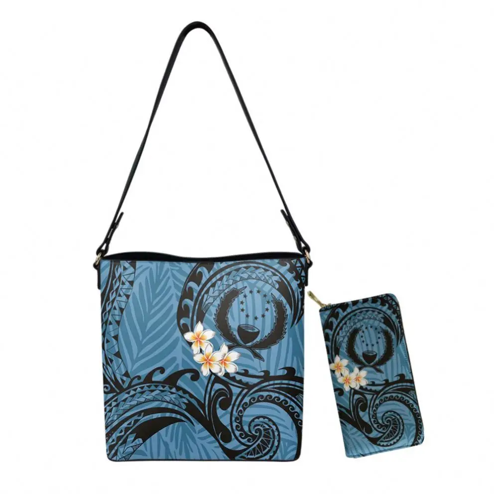 

Polynesian Pohnpei Plumeria Blue Print Women Trendy Tote Bags 2021 with Wallet Travel Tote Bags Women Tote Leather Bag for Women, Customized color