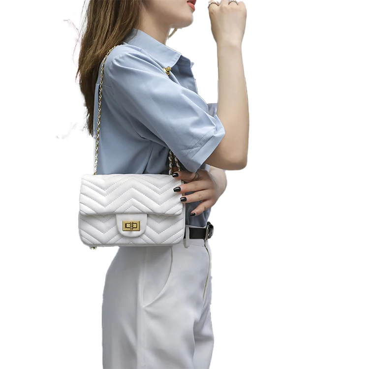 

EG394 Charm black white small luxury crossbody handbag purse lady chain sling bags for women