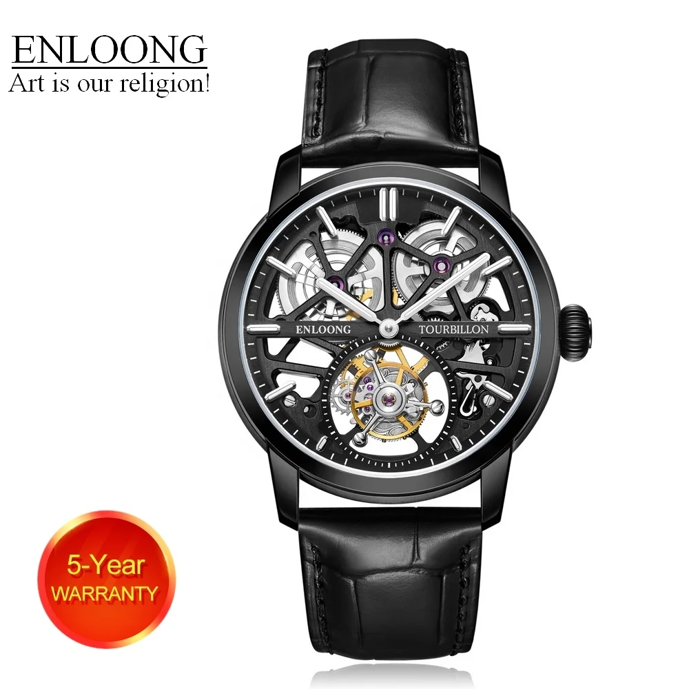 

2021 ENLOONG Real Luxury Tourbillon Watches Men with Long Power Reserve Stainless Steel Sapphire OEM Watch Luxury Black