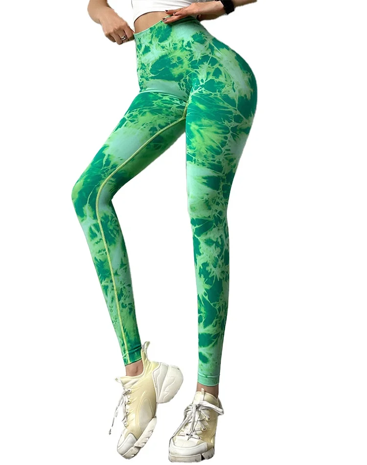 

2022 ready to ship Tie-dye seamless knit peach-buttock yoga pants female sports fitness sexy butt pants tights, Ready colors