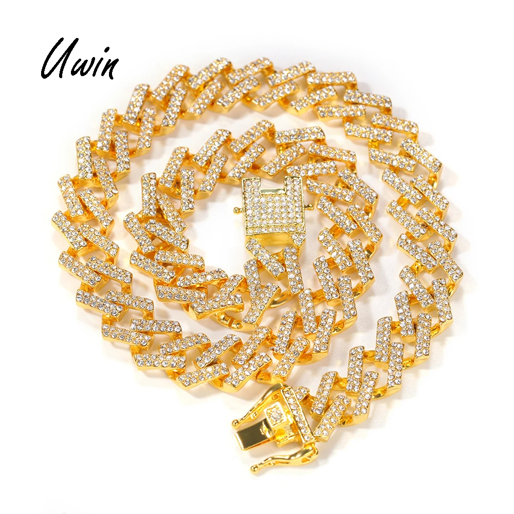 

Wholesale 15mm Iced Out Cuban Chain Necklace Rapper Miami Cuban Link Chain Cheap Price Mens Jewelry, Gold, silver