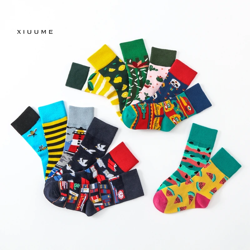 2019 New fashion cute fruit funny happy AB girls young boy tube kids socks