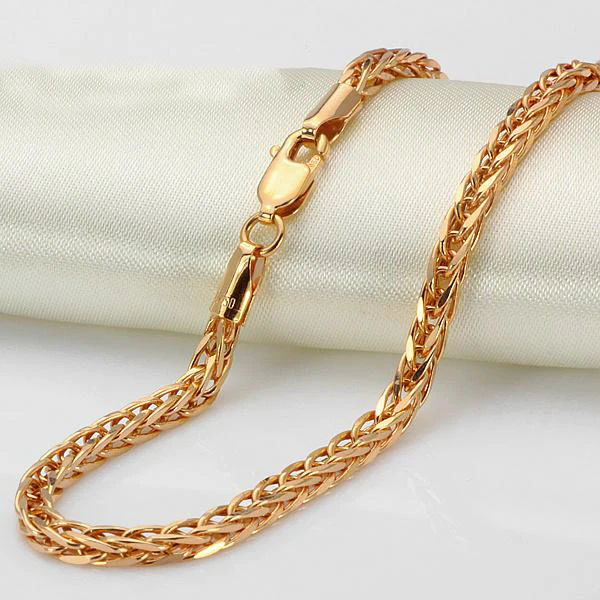 

Factory Wholesale 3mm Gold Chain 18K Solid Rose Gold Wheat Chain AU750 Fashion Long Chain Design 24/26inch