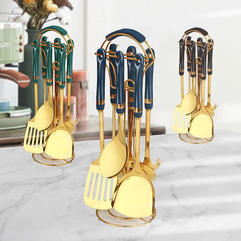 

Stainless Steel Amazon hot sale Utensil cooking set 6PCS with holder Custom Box