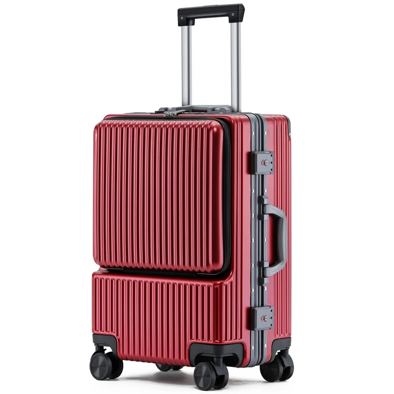 

Red Boarding case Top open trolley luggage business boarding case pull rod with USB charging mute universal wheel