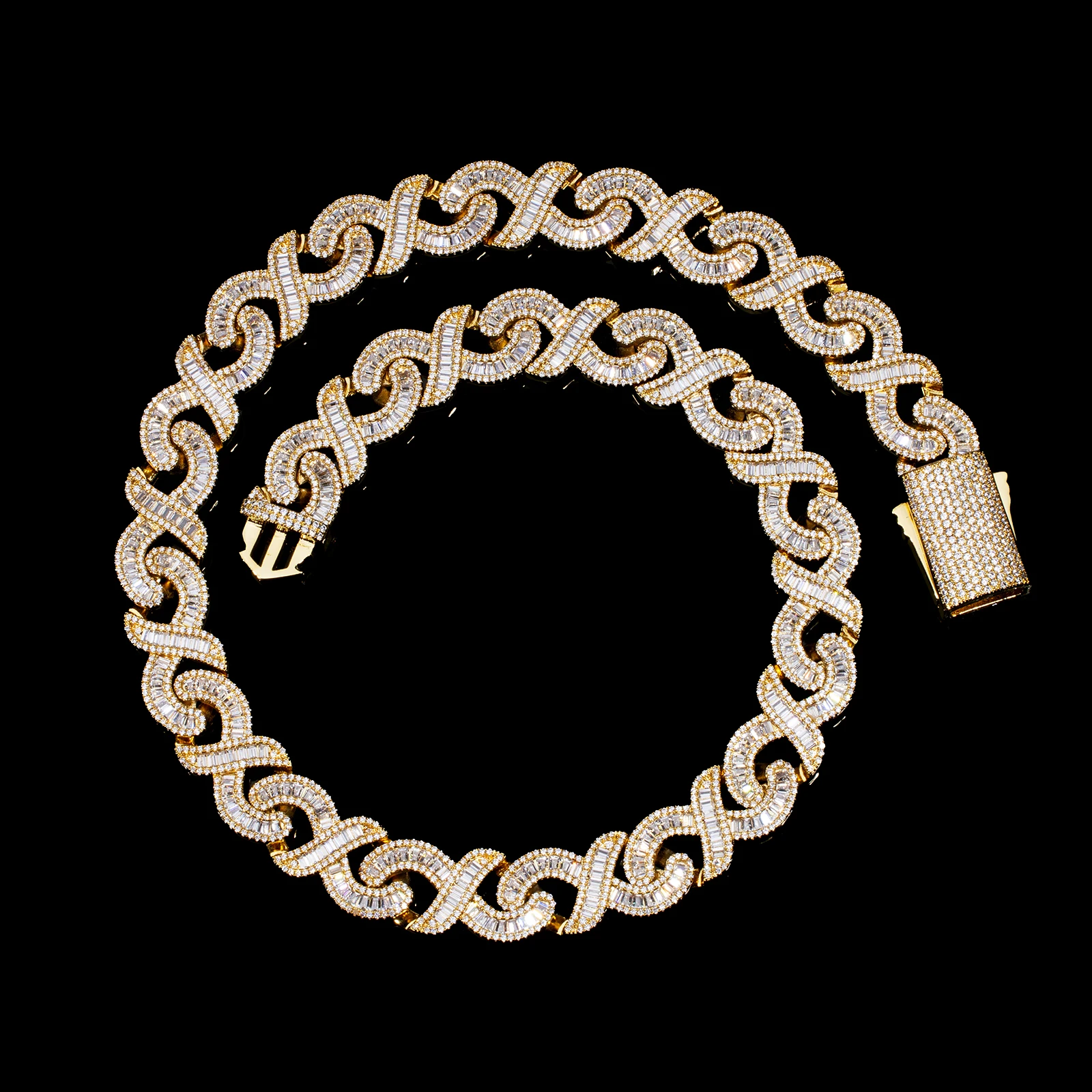 Top Icy 2 X Shape 15mm Cuban Chain Iced Out Fashion Jewelry Necklace Brass 18K Gold Plated 3A CZ Shiny Necklace Men