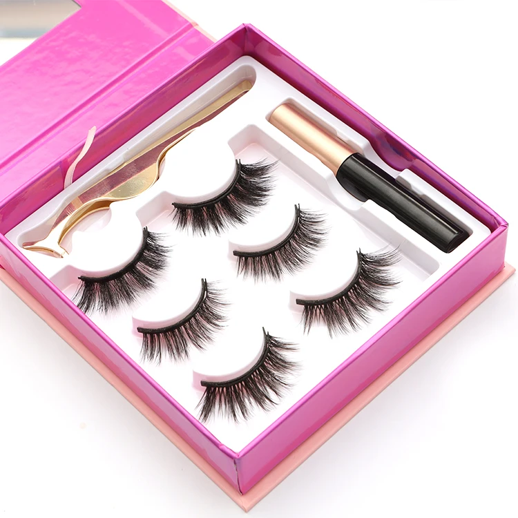 

factory price magnetic mink eyelashes 3d eyeliner magnetic eyelashes, Natural black