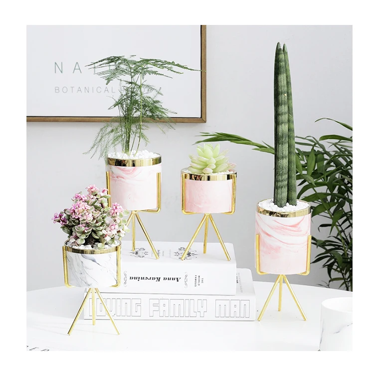 

Simple Nordic style indoor iron ceramic green simulation flower succulent plant small pot, White,pink