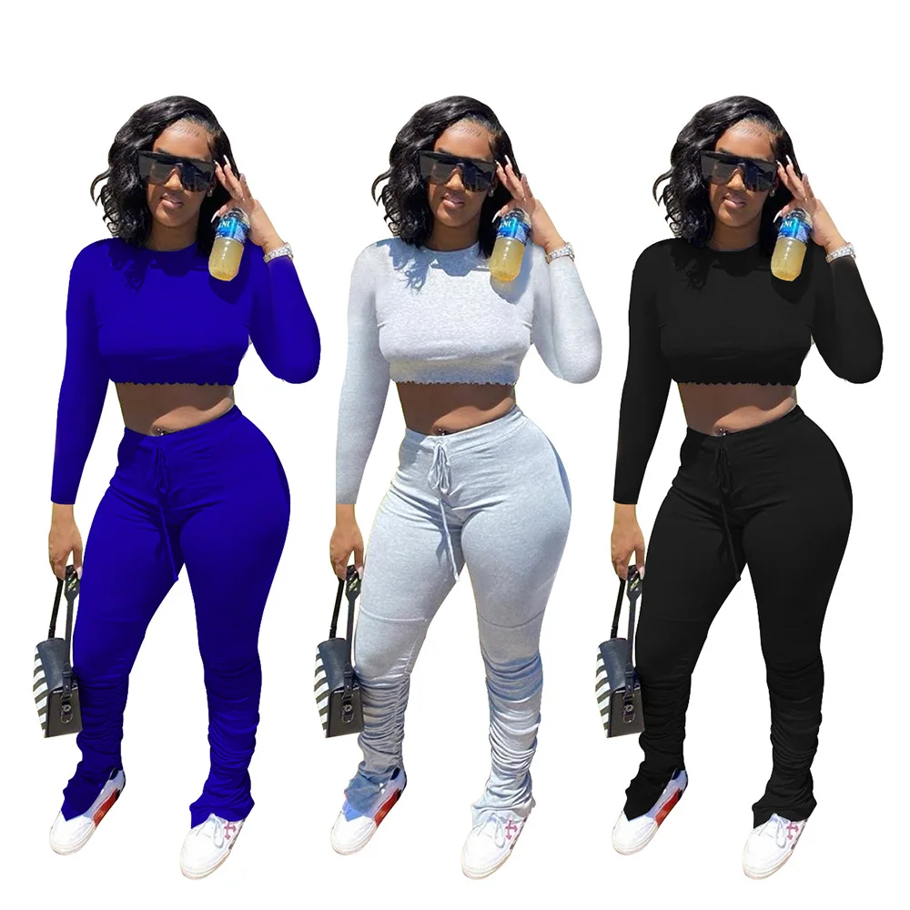 

Hot sale women's fashion casual pleated split pants long sleeve two-piece set Cycling long sleeve jersey and pants suit, Picture color