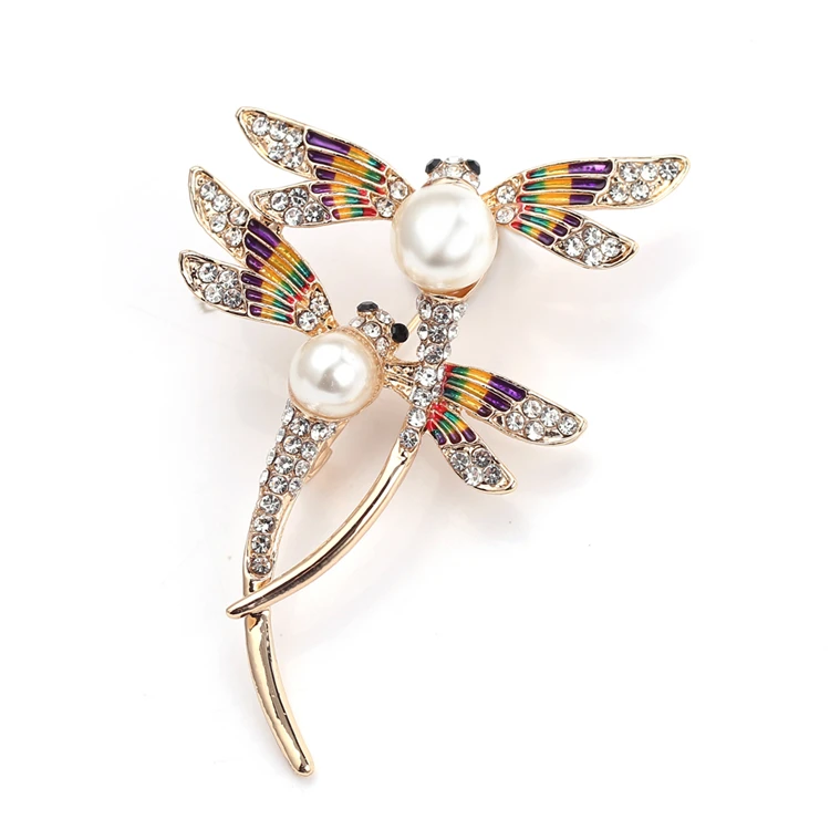 

Women's Double Dragonfly Brooches Insect Alloy Pearl Diamond Brooch Fashionable Creative Accessories