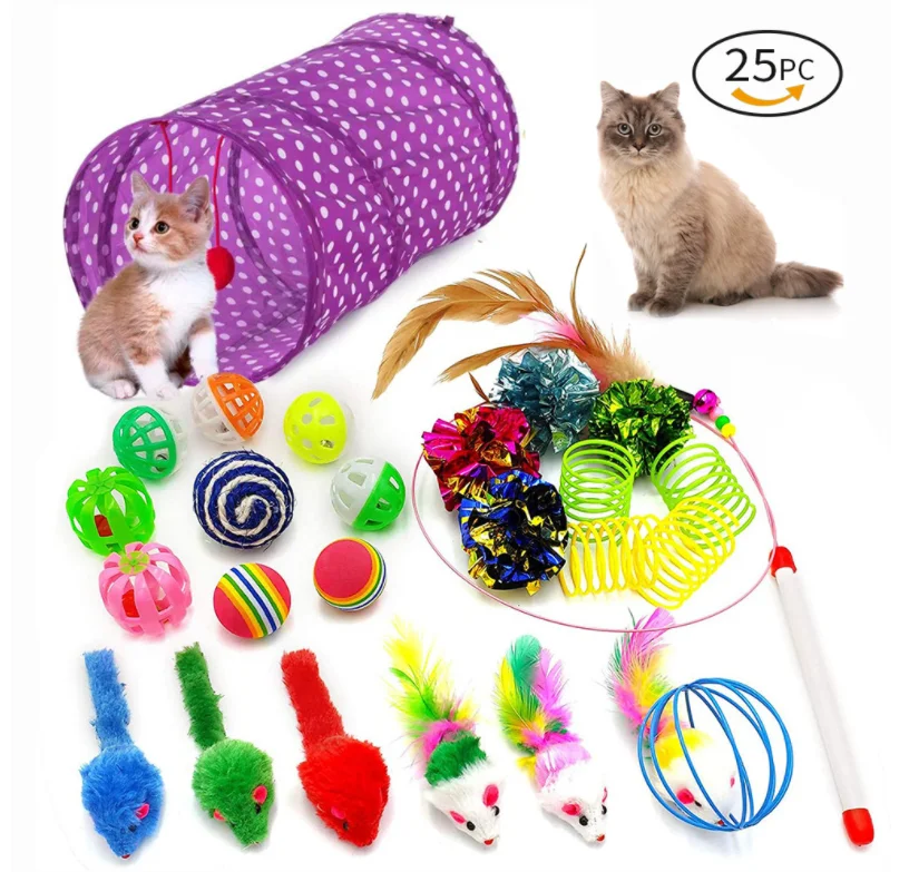 

Hot Sale 28 PCs Pack of kitten Toys Bulk Pet Feather Ball Interactive Mouse Cat Toy Set, Black