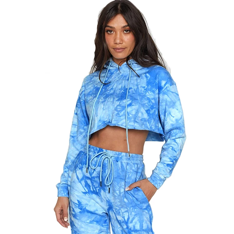 

2021 New Hot Style Suit Women Clothing Tie-dye Print Casual Wear Sexy Crop Tops And Pants Set Sport Two Piece Outfits Tracksuit