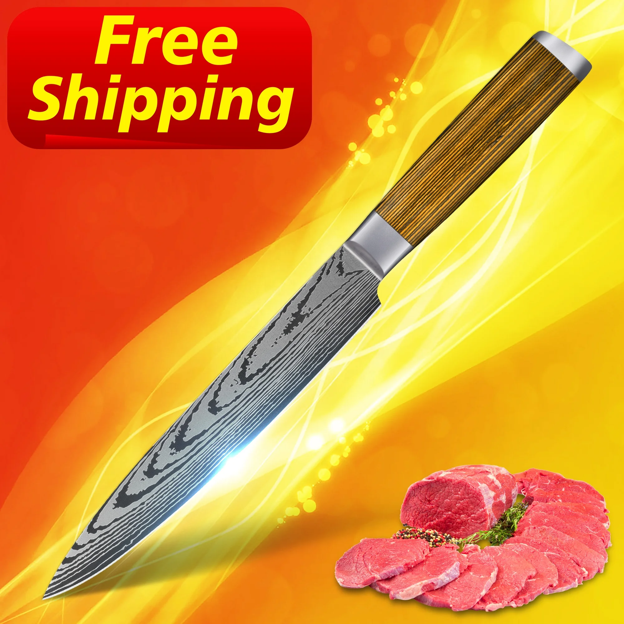 

Free Shipping Yellow Pakka Wood 8 inch damascus slicing knife butcher vegetable slice knife meat slicing carving knife, Customized color