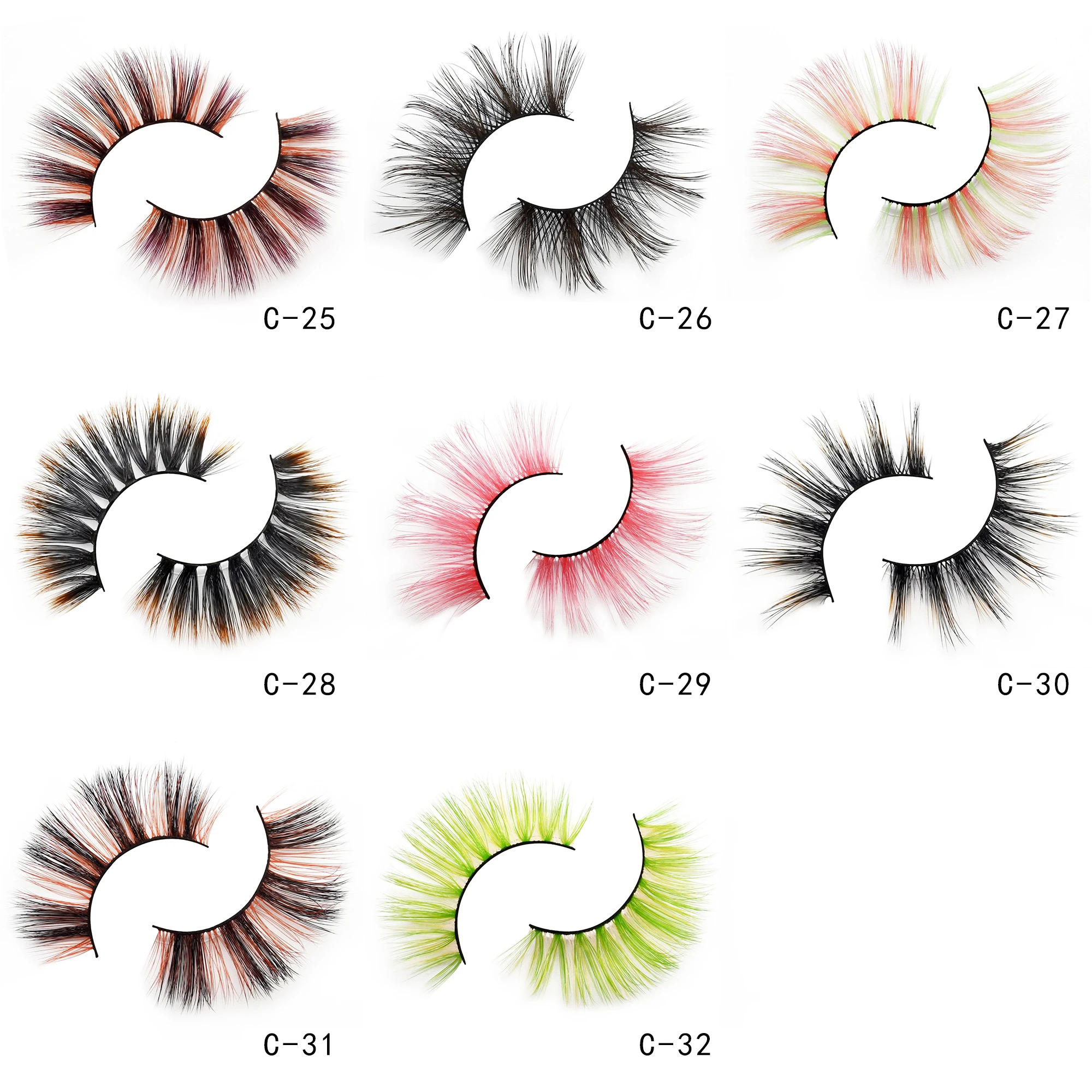 

New Arrival Colored Faux Mink Eyelashes Handmade Colorful 3D natural color fiber Rainbow lashes Fiber eco-friendly eyelashes, 32 colors lashes