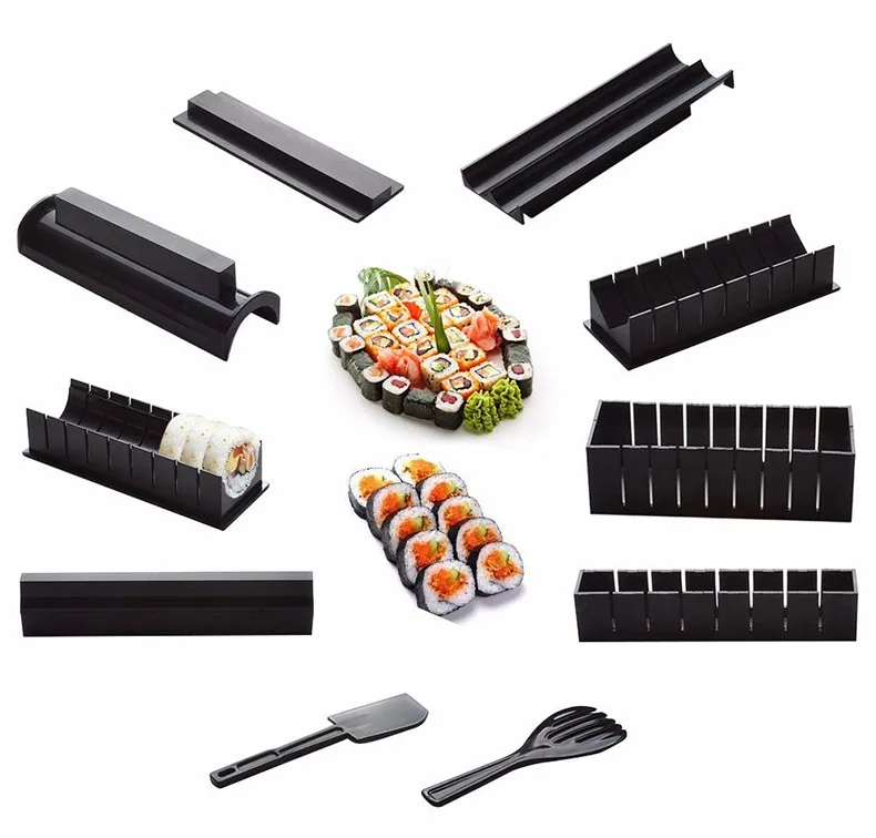 

Amazon hot sale high quality bamboo DIY sushi set 10 pieces plastic sushi maker tools set, Black or custom colors