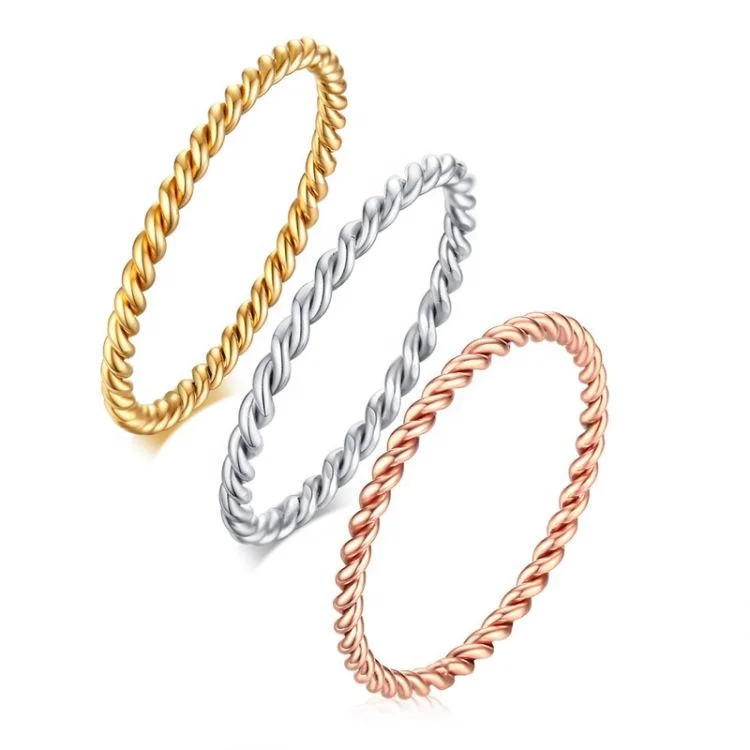 

New Stylish Custom Plain luck women Rings Good Quality classic stainless steel jewelry manufacturer dainty wire rope Circlet C26, Support custom