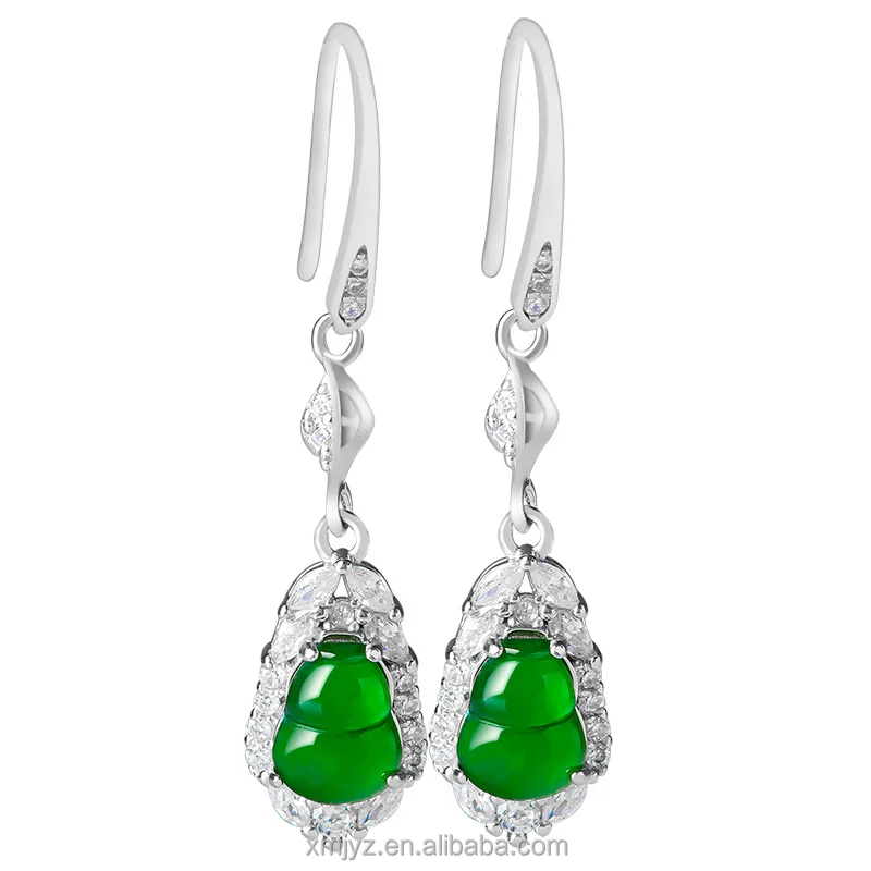 

Certified Grade A S925 Silver Inlay Natural Emerald Green Gourd Earrings Ice Jade Stone Women's High-End Fashion Earrings