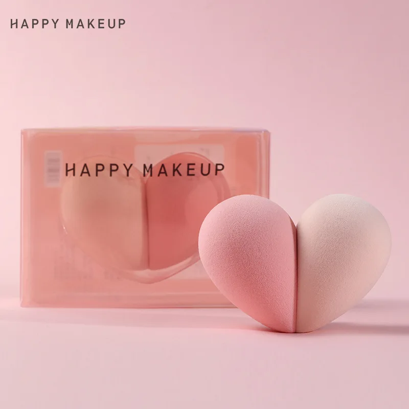 

HappyMakeup wholesale heart pink velvet extra oem soft sponge nude custom logo blender beauty, Customized color