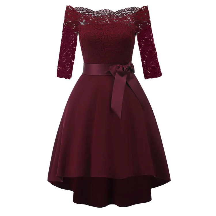

One-Shoulder Lace Tuxedo Women's Seven-sleeve Cocktail Dress Prom Bridesmaids