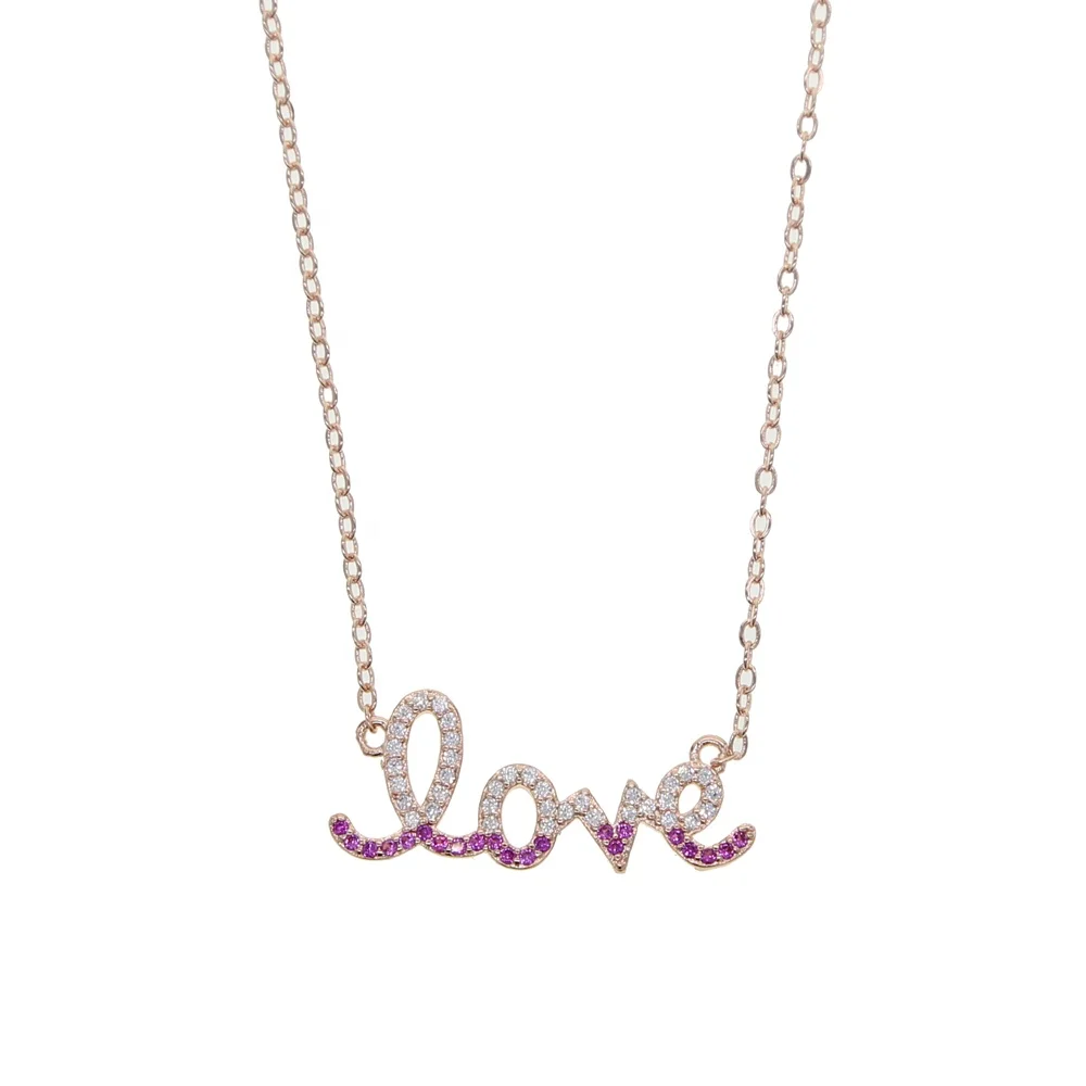 

blue pink Ombre cz Love necklace 2021 new design Valentine's Day gift jewelry for lover girlfriend