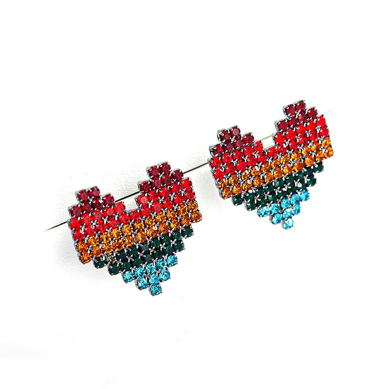 

Fashion 925 Silver Rainbow Color Heart Drop Earrings 2021 Luxury Shiny Zirconia Women Colorful Stud Earring Jewelry, Gold