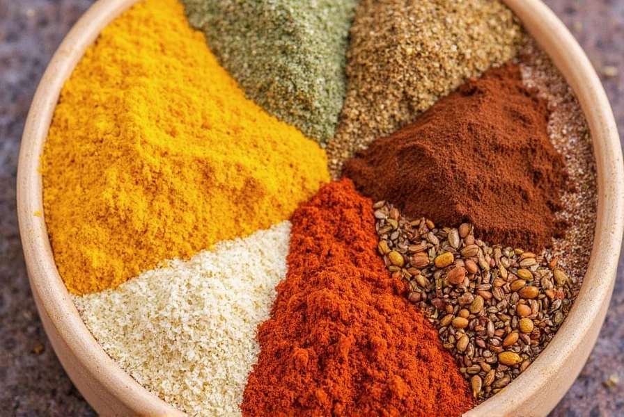 Spice bottles including turmeric and fennel seeds