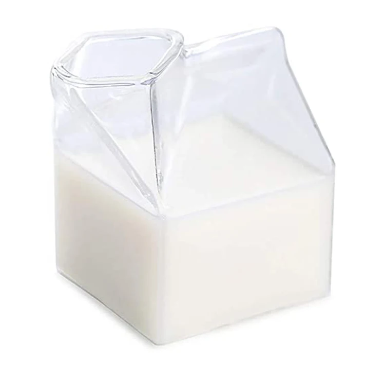 

10 oz Handmade Pyrex Borosilicate Glass Milk Carton Creamer Cup, Clear