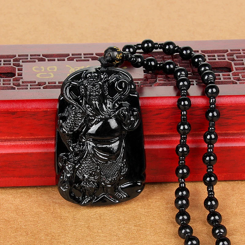 

Tibetan Buddhism black dragon black fox black guan gong glass necklace pendant necklace for men and women