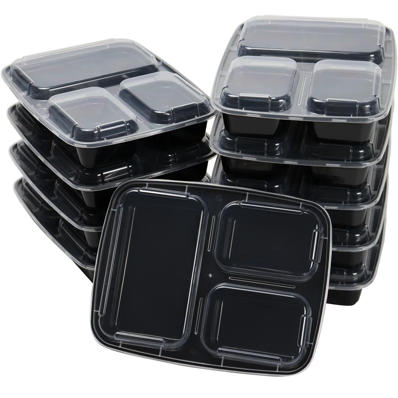 

32oz food containers 3 compartment plastic takeaway disposable food container bento lunch box microwave safe