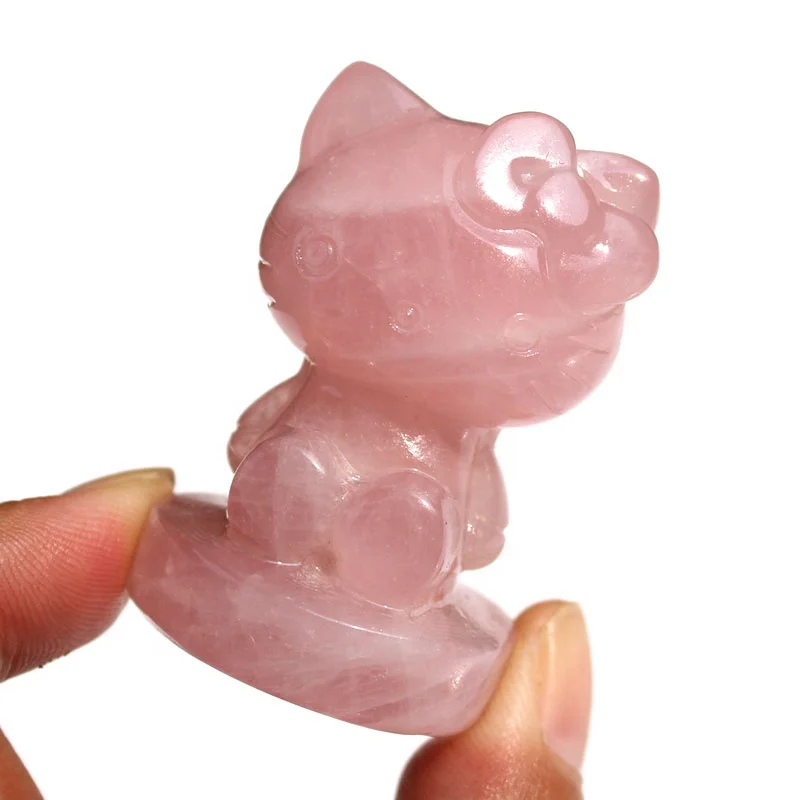 

Wholesale Cheap Price Hand Carved Natural Green Aventurine Rose Quartz Crystal Hello Kitty Cat Carving For Home Decoration