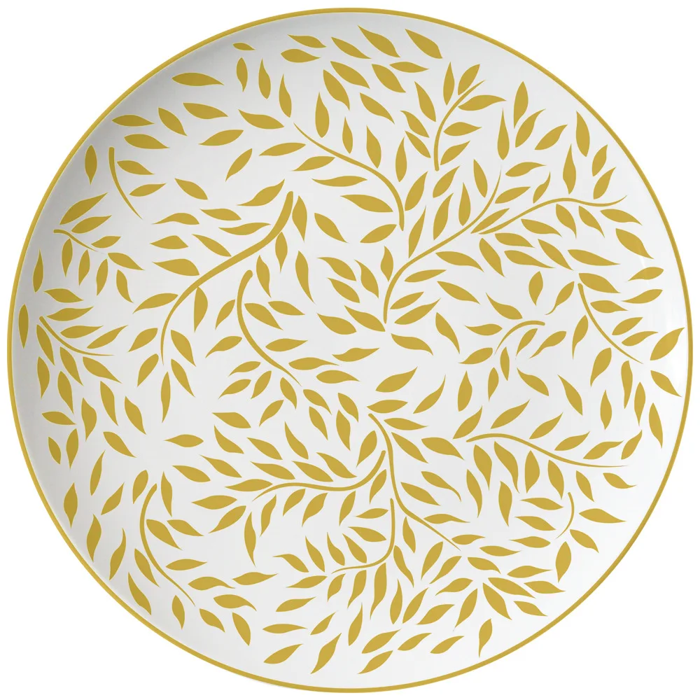 

Bone China Plate Golden Plate Golden Leaf Ceramic Set Simple Golden Flower Wedding Household Golden Edge Plate