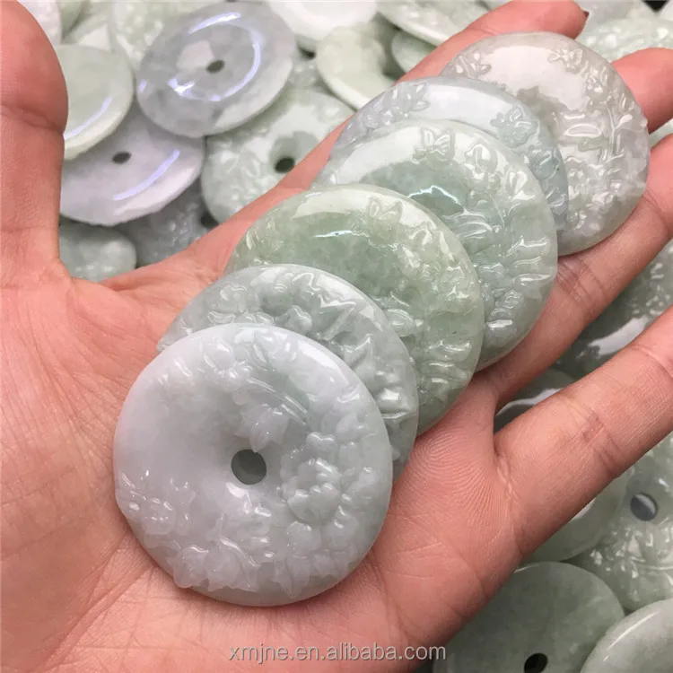 

Factory wholesale Burma a cargo jadeite fine waxy carved flower pendant jadeite thick rose donut donut pendant