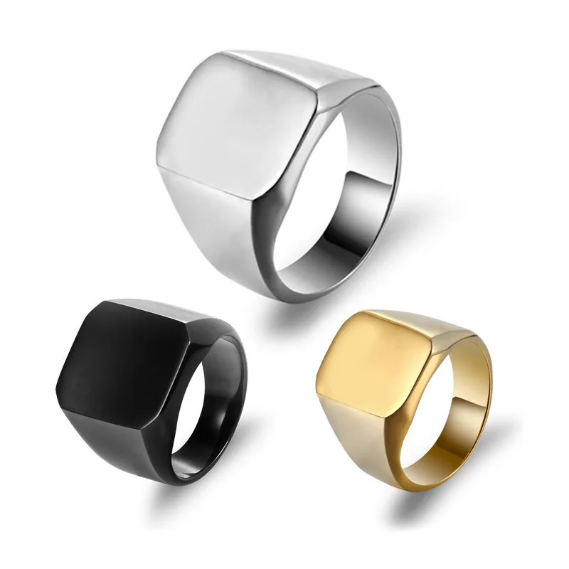 

Stainless Steel Men Metal Ring Blanks Latest Finger Designs Fashion Military Simple Silver Jewelry Square smooth ring unisex, Silver/gold