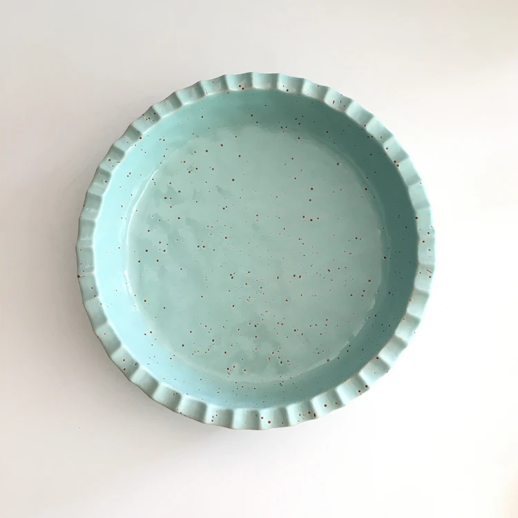 light green bakeware non stick deep crinkle round large ceramic pie dish for bakery.jpg