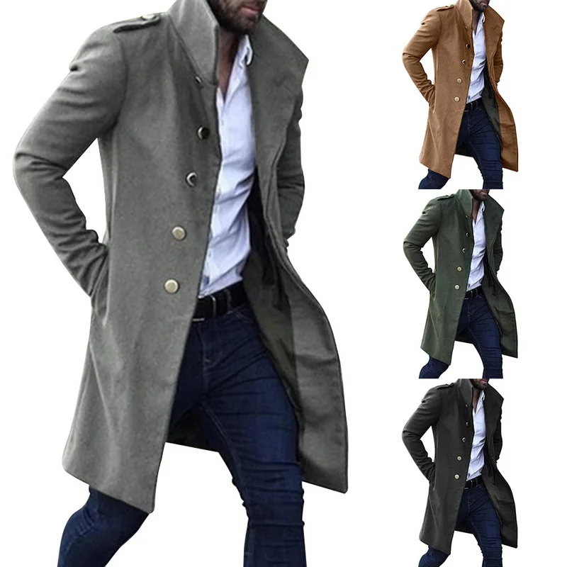 

2022 Vintage Men's Long Overcoat Autumn Solid Long Trench Jacket Coat Male Single Breasted Casual coats, Different colors and support to customized