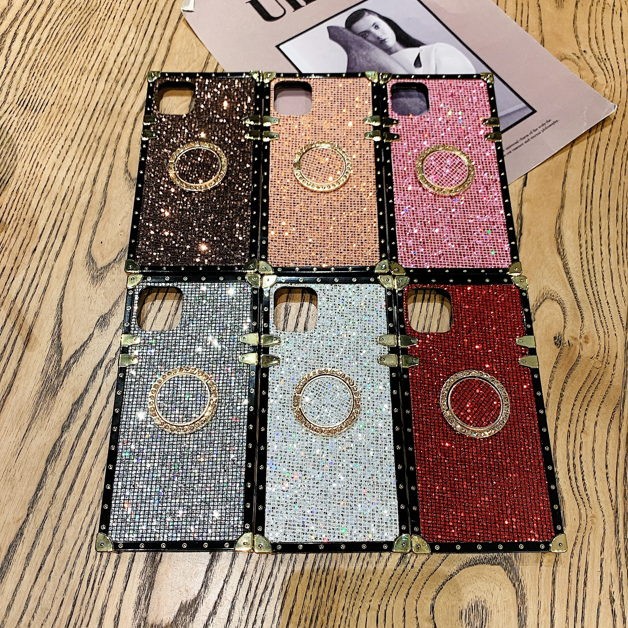 

bling diamond luxury square mobile phone case for iPhone cover for iphone 12 pro max case with stand