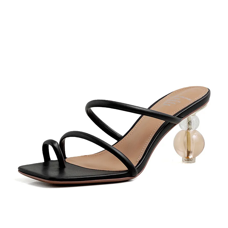 

Summer New Ladies Fashion Sandals Solid Color Flip Flops Crystal Shaped Heel Women Sandals 2021