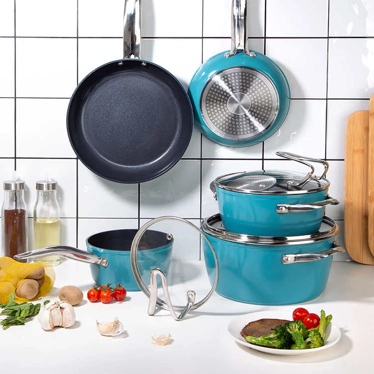 

Redmond blue color coating kitchen 8 pcs stainless steel saucepan set cookware set