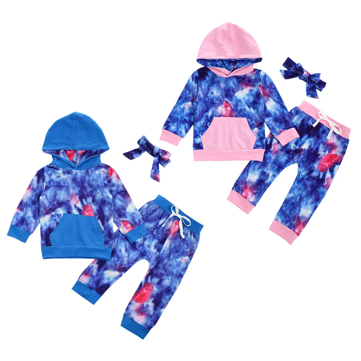 

New Autumn Winter Children Wear Tie Dye Long Sleeve Top Hooded Trousers Sports Fashion Suit Boys Clothes For Girls, As pic shows, we can according to your request also