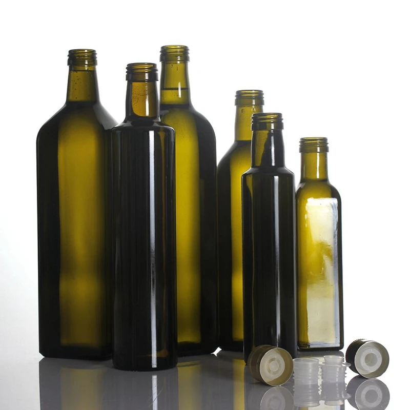 

Standard round antique green clear olive oil glass bottle with pilfer proof caps