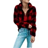 Women Warm Long Sleeve 1/4 Zip Up Lapel Fleece Oversized Sweatshirt Buffalo Plaid Fuzzy Hoodies Pullover