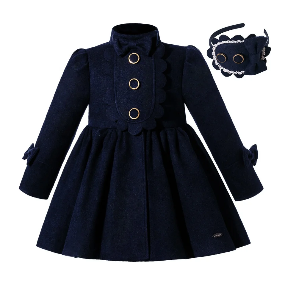 

2021 Pettigirl High Quality little girl outfits dark blue Wool and Blends fall boutique outfit for baby girls