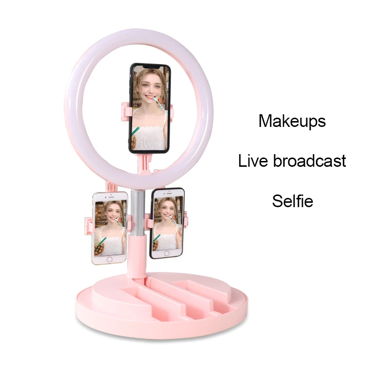 

Desk Table Top Phone LED Selfie Light Flexible Triple Fill Light Selfie Ring Light Mobile Phone, Black white pink