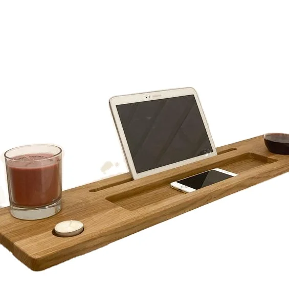 

JUNJI Bathtub tray wooden phone book holder in bath time farmhouse wooden bathtub caddy shelf