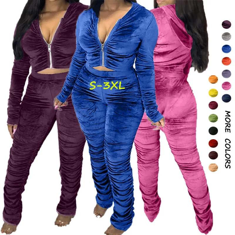 

2021 Custom Logo Velour Lady Tracksuit Velvet Women Sweatsuit Set Tracksuit, As pictures showed