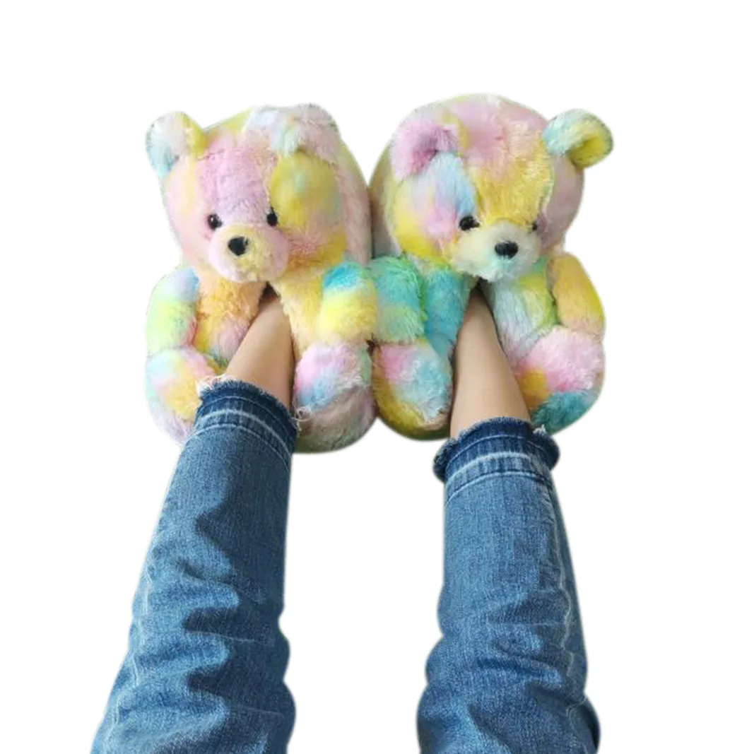 

New luxury Custom Logo Winter Warm Cotton Slipper In Door Plush Teddy Bear Slippers, Brown,purple,rainbow,red,black