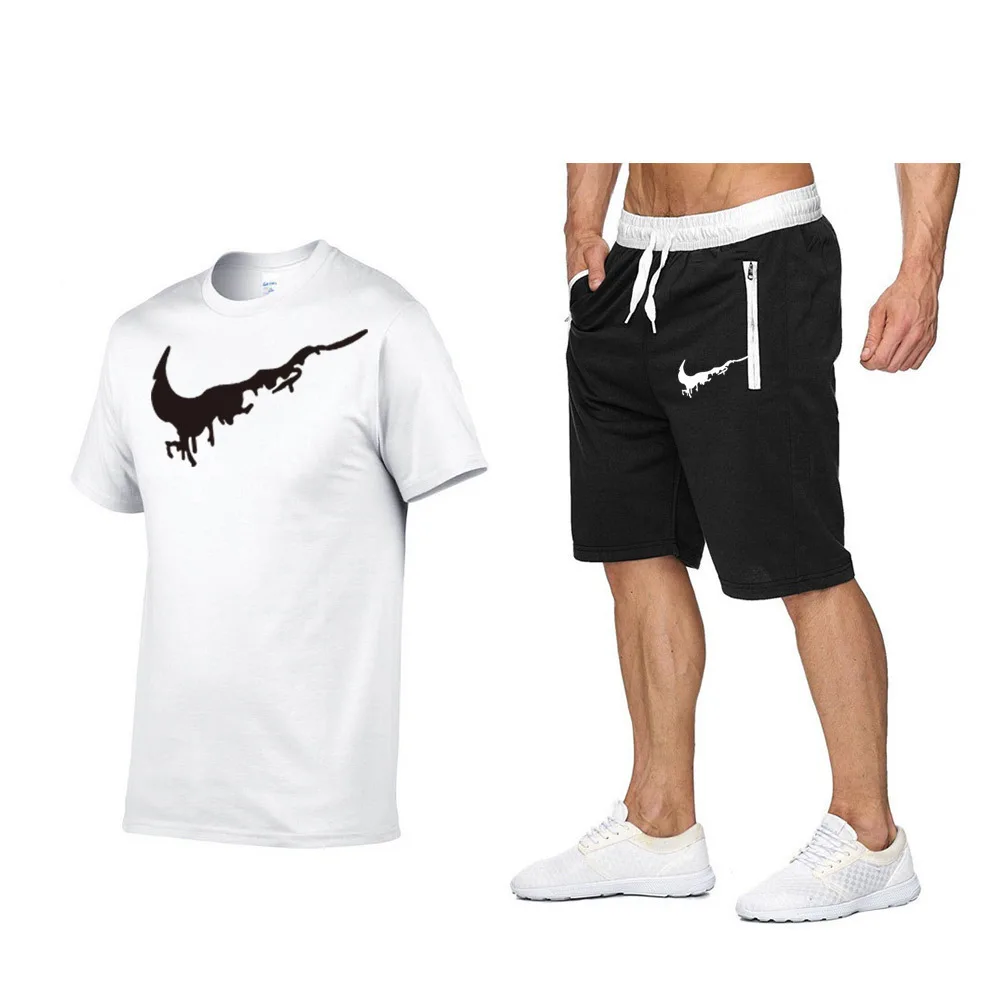 

Custom Outdoor Print Sportswear 2 Piece Cotton Breathable T-Shirt and Shorts Set, Black