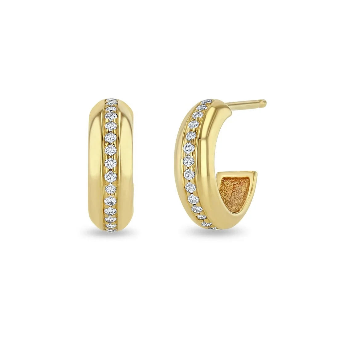 

LOZRUNVE 925 Sterling Silver 14k Gold 18k Gold Pave CZ Line Small Dome Chunky Huggie Hoop Earring