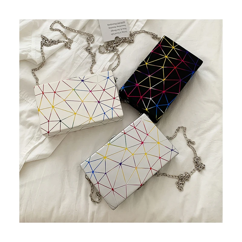 

Ins Personality Rhombic Water Cube Crossbody Bags Geometric Design Case Clutch Women Small Chain Purses and Handbags Shoulder